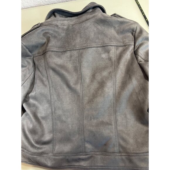 Philosophy Gray Faux Suede Moto Jacket L/G With Zipper Pockets & Snap Details - Picture 4 of 8